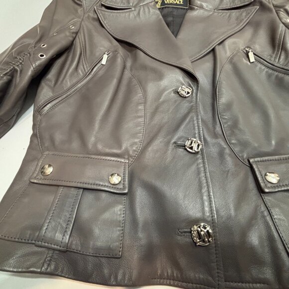 CRAZY COOL, SUPER RARE, NEW GIANNI VERSACE GRAY LEATHER PANT / JACKET SET 46 - Picture 6 of 16